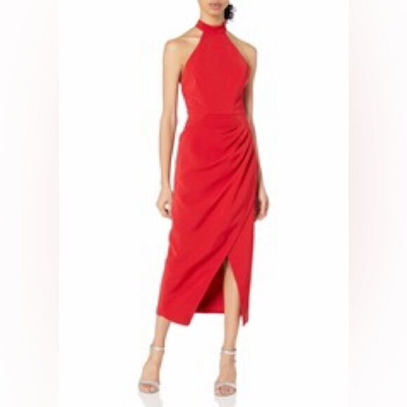 C/Meo Collective Women's Caliber Halter Drape Front Sheath Midi Dress NWT - Picture 1 of 11